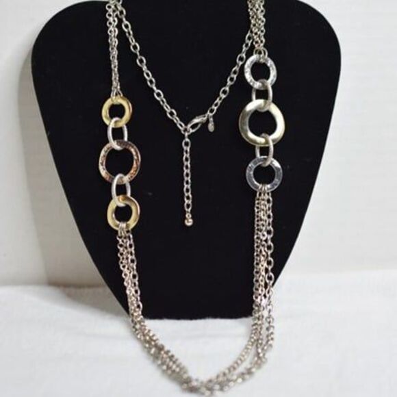 Premier Designs Chains On Chains Gold/Silver Tone Large Link Like New Necklace - Picture 1 of 3